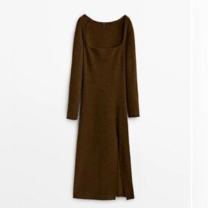 Massimo Dutti Wool Chocolate Long Sleeve Dress